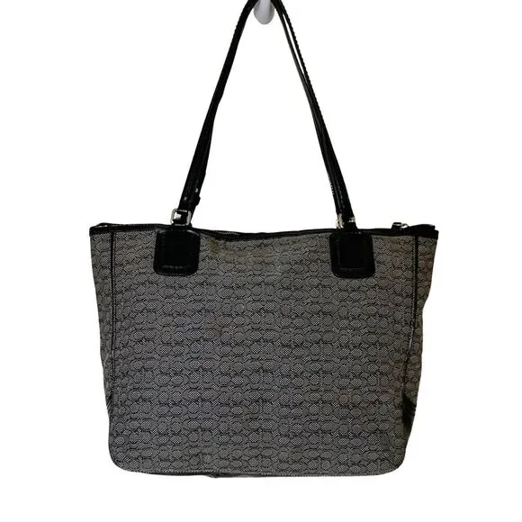 Coach Signature Jacquard Tote Bag Black Patent Leather Trim Shoulder Bag - Picture 2 of 12